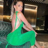 Robe longue dos nu à lacets et haut tube à paillettes